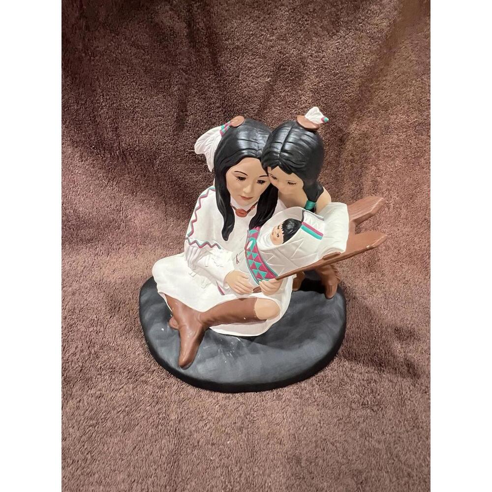 VTG Ceramic Bisque Native American Indian Woman w/ Children